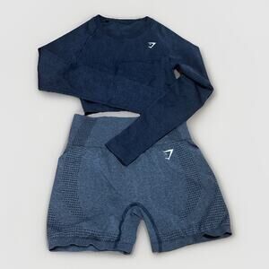 Gymshark Vital Seamless 2 Pc Crop Top Shorts Set S Gray/Bla Gym Stretch Women’s